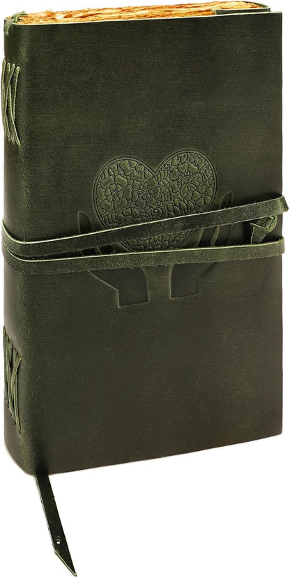 LUXEORIA Heart Journal for Women and Men, Handcrafted Leather Journal for Writing Womens, Sketchbook, Travel Diary with Unlined Deckle Paper, Dark Green 8x13