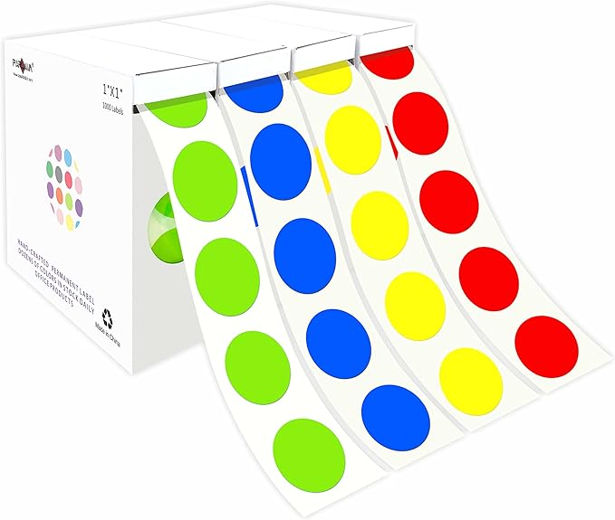 PARLAIM 4 Rolls 4000PCS 1 inch Round Color Coding Circle Dot Labels, 4(Red/Green/Yellow/Blue) Color- Coding Label Sticker for Home Office Classroom
