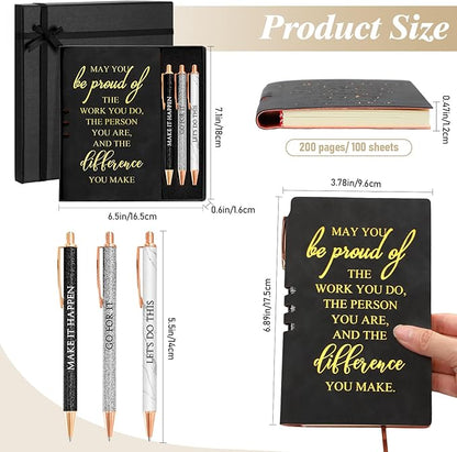 5 Pcs Employee Appreciation Gift Christmas Leather Journal Notebook 3 Ballpoint Pens with Box Thank You for Nurse Medical Assistant Coworker Teacher Social Worker Vet Tech Volunteer(Black)