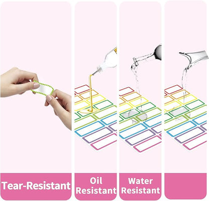Removable Colored Labels Stickers, Self-Adhesive Rectangular Stickers Star Border Water/Oil/Tear Resistant for Storage/Classroom/Home (2 Size, 300 Labels)