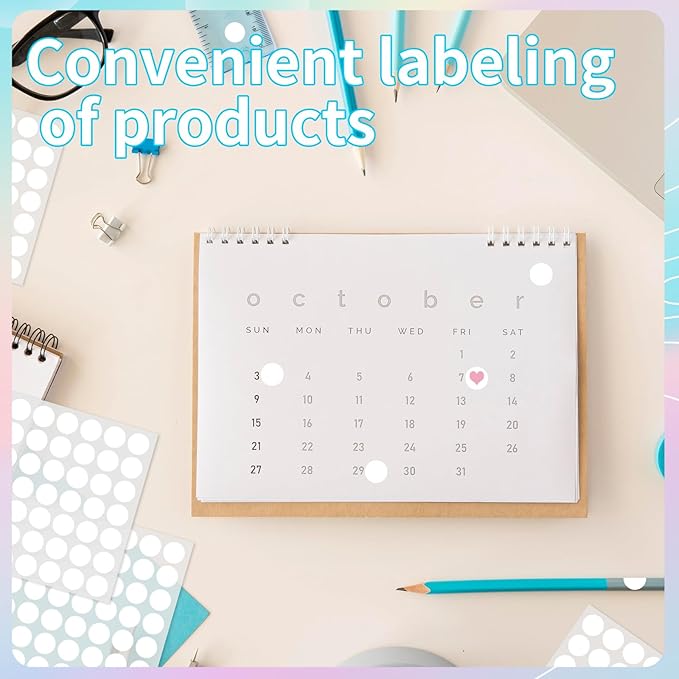 Starboling Dot Stickers - 1/2 Inch White Circle Labels, 1400pcs Writable Color Coding, Round Stickers for Office, Classroom, Garage Sale