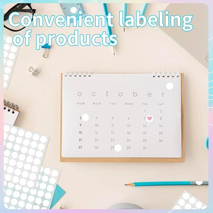 Starboling Dot Stickers - 1/2 Inch White Circle Labels, 1400pcs Writable Color Coding, Round Stickers for Office, Classroom, Garage Sale