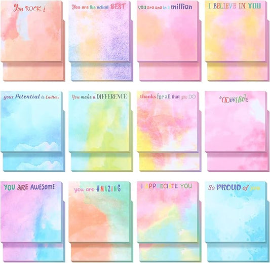 Yinder 24 Pcs Inspirational Sticky Notes Christmas Stocking Stuffers Motivational Sticky Notes Pad Employee Appreciation Gift Bulk for Teacher Nurse Coworker Office 3 x 3'' (Thank You,Water Color)