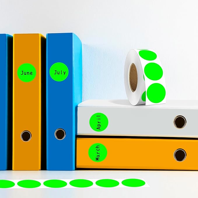PARLAIM 4 Rolls 4000PCS 1 inch Round Color Coding Circle Dot Labels, Color- Coding Label Sticker for Home Office Classroom (Fluorescent Green)