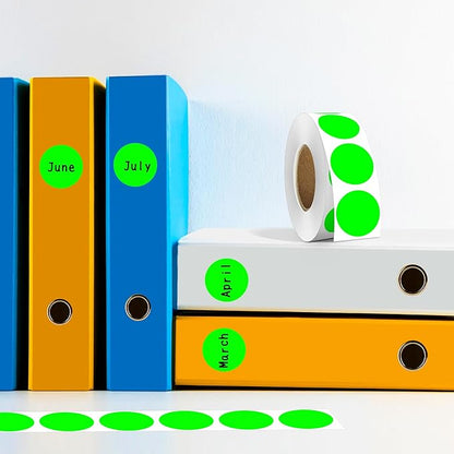 PARLAIM 4 Rolls 4000PCS 1 inch Round Color Coding Circle Dot Labels, Color- Coding Label Sticker for Home Office Classroom (Fluorescent Green)
