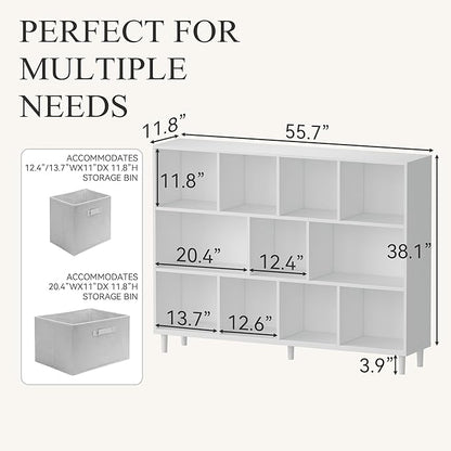Wood Cube Storage Organizer White Bookshelf - 3-Tier Freestanding Storage Cabinet with Legs for Home Office, 11-Cubes Open Shelf