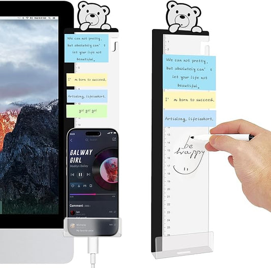 Office Desk Accessories 2pcs Monitor Memo Board Computer Message Board - Computer Side Panel Memo Creative Monitor Side Panel with Phone Holder Suitable for Office Home Desktop (with Grease Pencil)