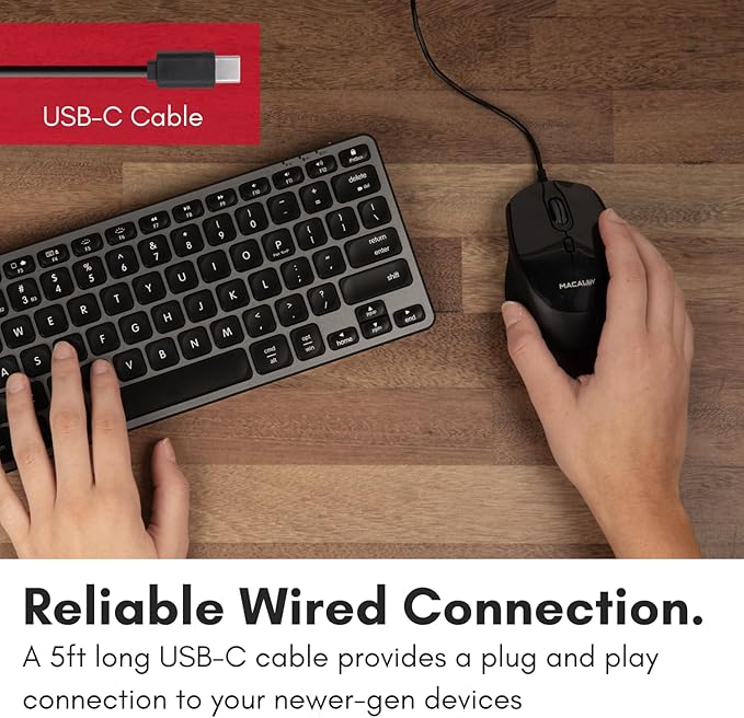 Macally USB C Mouse Wired - Precise, Comfortable, and Quiet - Type C Mouse for Mac, MacBook Pro/Air, iMac, Apple iPad, Windows Computer PC, Laptop - USBC with 4 DPI Modes