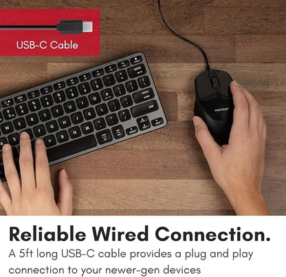 Macally USB C Mouse Wired - Precise, Comfortable, and Quiet - Type C Mouse for Mac, MacBook Pro/Air, iMac, Apple iPad, Windows Computer PC, Laptop - USBC with 4 DPI Modes