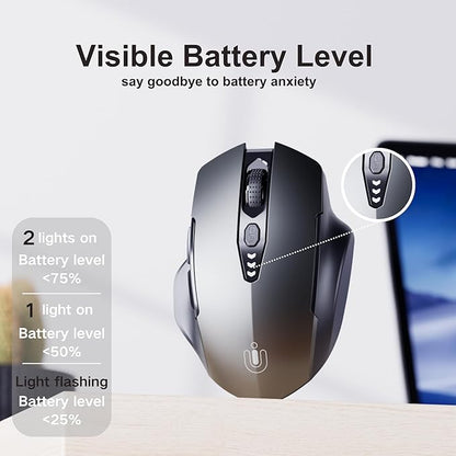 Uineer Wireless Mouse,[Upgraded] Rechargeable 2.4GHz (Battery Level Visible) Ergonomic Computer Mouse,4 Levels DPI, Wireless Mice for Laptop PC Computer(Grey)