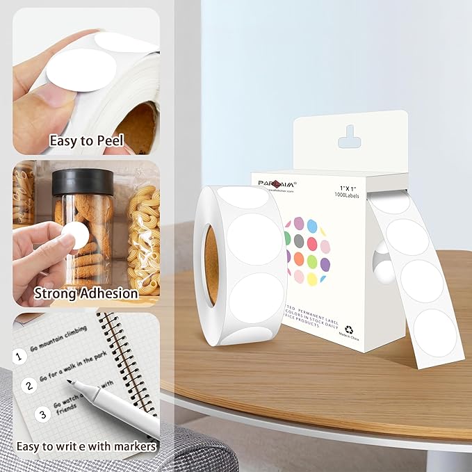 PARLAIM 4 Rolls 4000PCS 1 inch Round Color Coding Circle Dot Labels, Color- Coding Label Sticker for Home Office Classroom(White)
