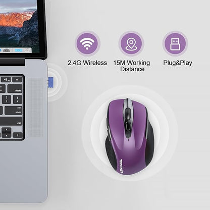 TECKNET Rechargeable Wireless Mouse,USB-A Silent Mouse, Quiet Click, 6 Adjustable 4800 DPI, Cordless Computer Mouse, Ergonomic Mouse for Laptop, 6 Buttons 2.4G Mouse for Chromebook, Ergo Grip - Purple