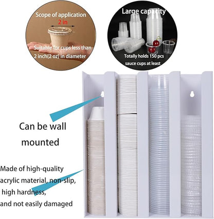 UCUDI Portion Sauce Cup Lid Holder for Restaurant 4 Compartments Plastic Sauce Cup Organizer Dispenser Fits Cups 2oz to 5.5oz in One Size for Counter or Wall Mount (White)