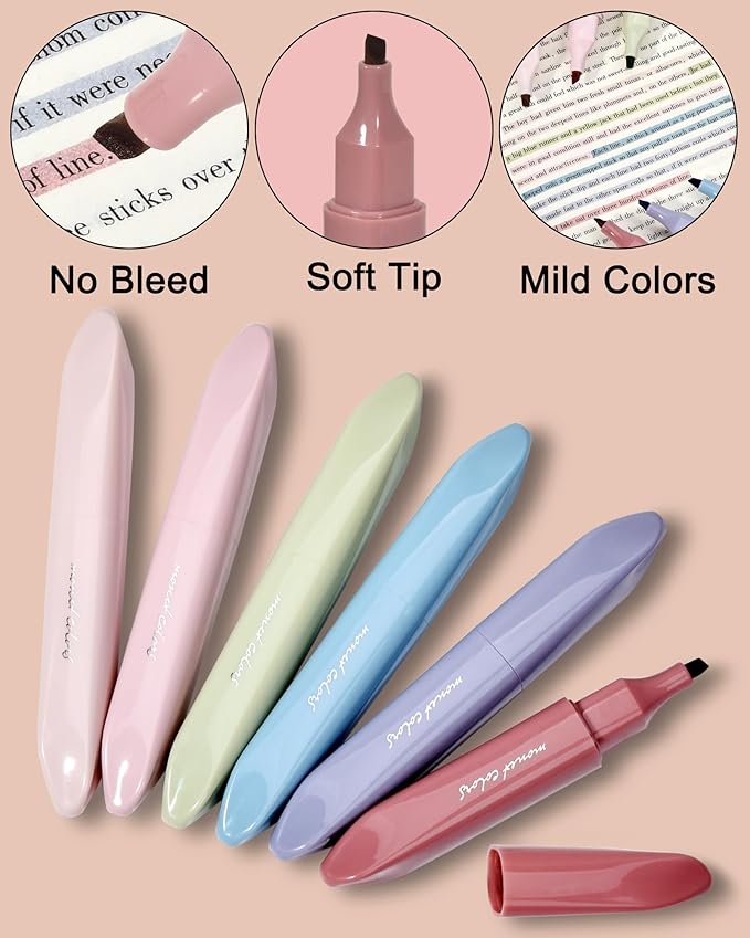 Aesthetic Lipstick-shaped Highlighters - Assorted Colors With Soft Chisel Tip, No Bleed Bible Highlighter Pastel, Unique Design