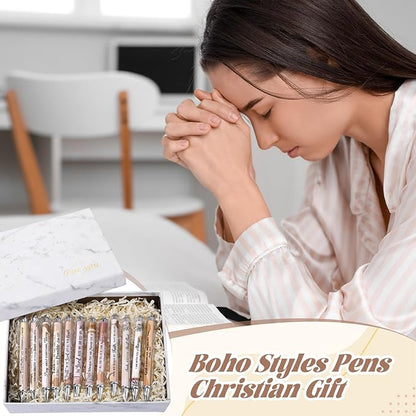 12 Pcs Christmas Bible Verse Ballpoint Pen Boho Christian Pens for Women Inspirational Quotes Smooth Writing Pen 1.00 mm Black Ink Ballpoint Christian Gift for Office Supplies