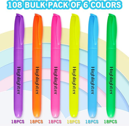 Duchong 108 Highlighters Bulk, Highlighters Assorted Colors for Adult Kids, Chisel Tip Dry-Quickly No Bleed Highlighter, Office Classroom Must Have, School Supplies for Teachers