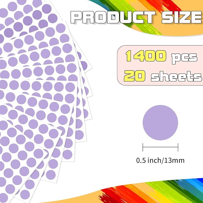 starboling Dot Stickers,1/2 Inch Purple Circle Stickers,1400pcs Self-Adhesive Writable Color Coding Labels,Round Labeling Stickers for Office Classroom Garage Sale, 0.5''