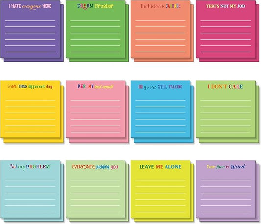 Yinder 24 Pcs Inspirational Sticky Notes Christmas Stocking Stuffers Motivational Sticky Notes Pad Employee Appreciation Gift Bulk for Teacher Nurse Coworker Office 3 x 3'' (Funny,Dark Color)