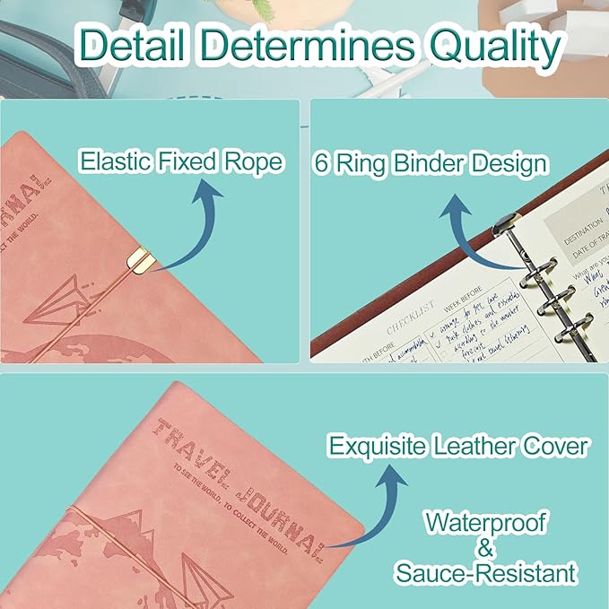 GoShambar Travel Journal for Women Men, Leather Travel Scrapbook Notebook & Adventure Book Travel Planner Memory Diary, Travel Gifts (Pink)