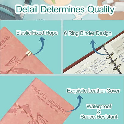 GoShambar Travel Journal for Women Men, Leather Travel Scrapbook Notebook & Adventure Book Travel Planner Memory Diary, Travel Gifts (Pink)