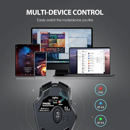 INPHIC Bluetooth Mouse for Laptop, Upgraded Visible Battery, 2400 DPI, Silent Ergonomic Computer Mouse Wireless, Mac, PC etc.