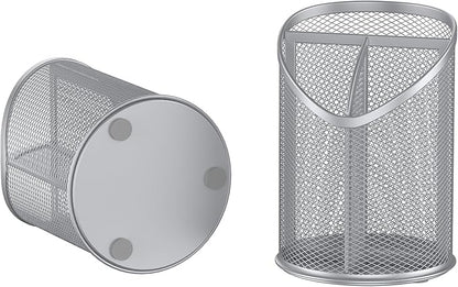 2 Pack Pen Holder Mesh Round Pencil (Silver)