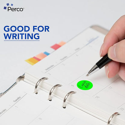 Perco Fluorescent Green 1-Inch Round Circle Dot Sticker Labels with Easy Peel Perforation - 1,000 Labels per Roll - Strong Adhesion, Vibrant Colors for Organizing, Crafting & More - Made in USA