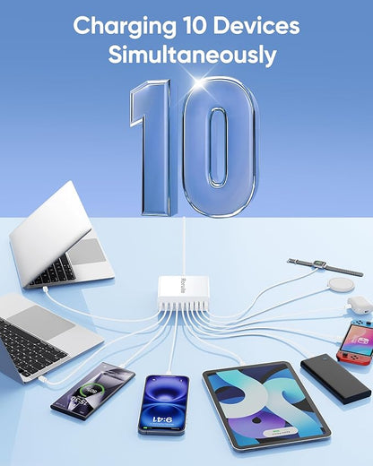 460W USB C Charger Block, 10-Port USB Charging Station GaN III PD Charger Type C & USB A, Dual 65W PC Laptop Fast Adapter for MacBook Pro/Air, iPhone 17, iPad, DELL, Samsung Galaxy, Android - White