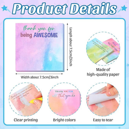 Yinder 24 Pcs Employee Appreciation Sticky Notes Xmas Gift Bulk Motivation Note Pads Mini Inspirational Note Gift for Teacher Nurse Staff Coworker Office Supply 3 x 3'' (Appreciation,Watercolour)