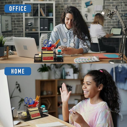 Ludato Desk Organizers Pen Holder for Desk, 4 Compartments Black Mesh Pen Holder Storage for Office Desk Accessories