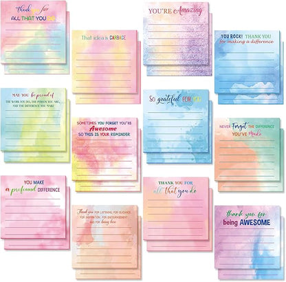 Yinder 24 Pcs Employee Appreciation Sticky Notes Xmas Gift Bulk Motivation Note Pads Mini Inspirational Note Gift for Teacher Nurse Staff Coworker Office Supply 3 x 3'' (Appreciation,Watercolor)
