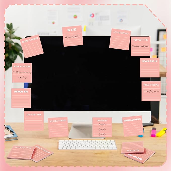 Yinder 24 Pcs Inspirational Sticky Notes Christmas Stocking Stuffers Motivational Sticky Notes Pad Employee Appreciation Gift Bulk for Teacher Nurse Coworker Office 3 x 3'' (Inspirational,Pink)