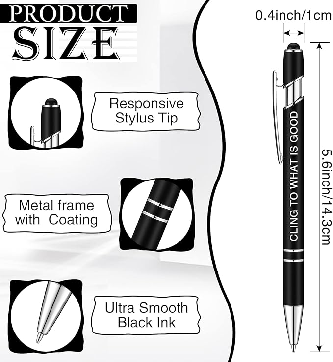 Zonon 12 Pcs Inspirational Pens Bulk Funny Ballpoint Pen with Stylus Tip Motivational Gifts for Christmas Teacher Coworkers Nurse School Office Supplies(Black,Bible Style)