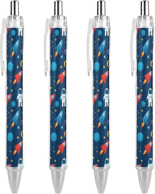 Roller Ball Gel Pens 0.5mm, Quick Dry Outer Space Pattern Ballpoint, Smooth Writing Pen for Note Taking, 4 Pack