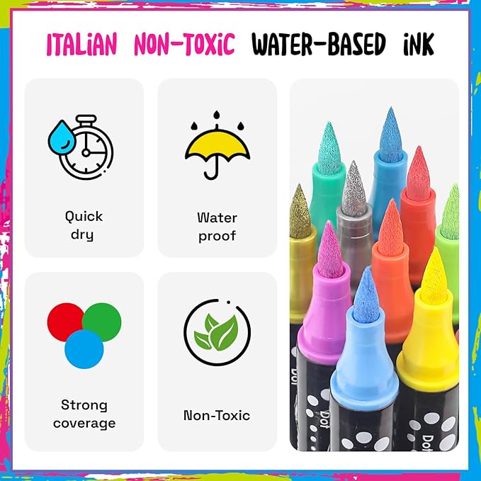 24 Colors Dual Tip Acrylic Paint Markers,Fine Tip and Brush Tip Permanent Acrylic Paint Pens For Rock Painting, Canvas, Wood, Glass, Ceramic, Fabric, Plastic, Egg, Scrapbook,Art Painting Supplies Kit