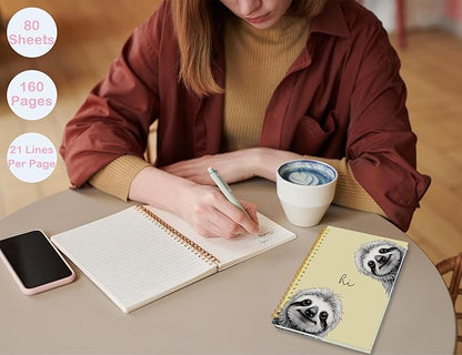 Sloth Notebook Journal,Yellow Cute Animal Notebook Journal for School Women Teen Girls Kids,Gifts for Sloth Lovers,Hardcover Spiral Notebooks for Work Notes Journaling,5.5x8.3 Inch