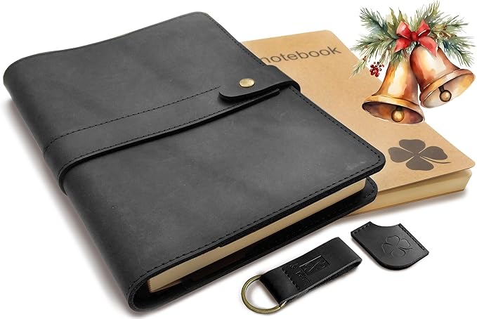 le vent 5X8 Leather Notebook Refillable | 200+200 Lined and Blank Pages | Hardcover Journal for Men & Women, Matte Black