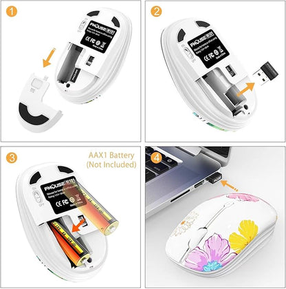 JUHOO Wireless Mouse with Nano Receiver for PC, Laptop, Notebook, Computer, MacBook, Less Noise, Portable Mobile Optical Mice.(Flower).