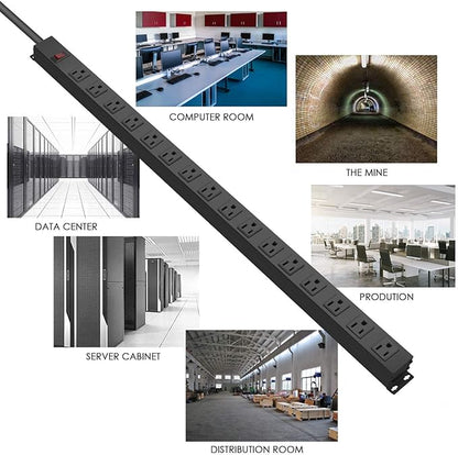 Metal Wall Mount Power Strip, Mountable Power Outlet, Aluminum Alloy Mount Power Socket with Switch, 6 FT SJT 3/C 14AWG Power Cord, 15A 125V 1875W (16 Outlet)