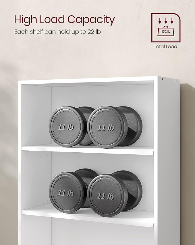 VASAGLE CUSTOS Collection - Bookshelf, 5-Tier Bookcase, Book Shelf, Open Storage Shelf, 9.4 x 23.6 x 52.8 Inches, for Living Room, Home Office, Dinning Room, Cloud White ULBC165T14