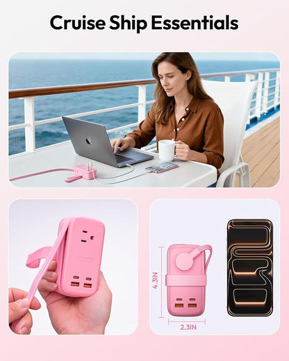 NTONPOWER GAN Ultra 65W Pink Fast Charging Station, Travel Power Strip with 3 Outlets 4 USB (2 USB C), Pink Extension Cord 4Ft, Kawaii Cute Accessories Compatible with MacBook, iPhone