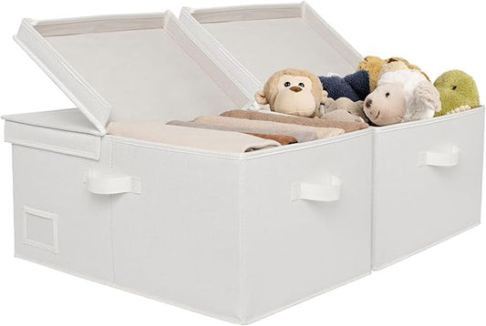 GRANNY SAYS Fabric Storage Bins with Lids, Decorative Storage Boxes, Closet Basket for Shelves, Extra Large Storage Bins for Clothes, Ivory, 2-Pack
