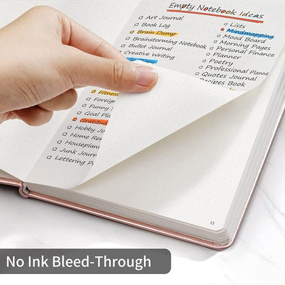 Annecy Numbered Bullet Dotted Journal Notebook, Medium 5.5x 8.25, 160 Pages 100GSM Writing Paper, A5 Rose Gold Faux Leather Cover with Pen Loop