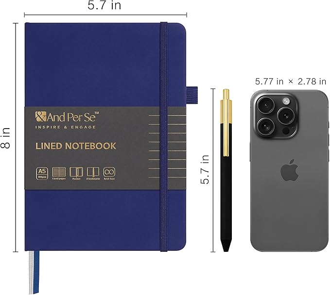 &And Per Se Lined Journal and Pen Set, A5 Leather Journal Stationery Set, 160 Pages 100GSM Thick Paper, Notebook Gift Set (Royal Blue)