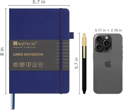 &And Per Se Lined Journal and Pen Set, A5 Leather Journal Stationery Set, 160 Pages 100GSM Thick Paper, Notebook Gift Set (Royal Blue)