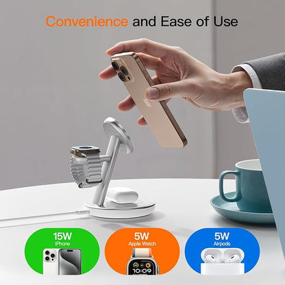 2025 Apple 5W Fast iWatch Charging,3 in 1 Charging Station for Apple Devices,Mag-Safe Charger Stand,Wireless Charger for iPhone 17/16/15/14/13/12 Series,& AirPods（Silvery）