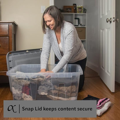 CX BLACK & YELLOW, 27-Gallon Heavy Duty Clear Storage Container & Snap-Tight Lid, Clear & Grey (14.3"H x 20.6"W x 30.6"D), Weather-Resistant, Stackable, See-Through Organization Tote [2 Pack]