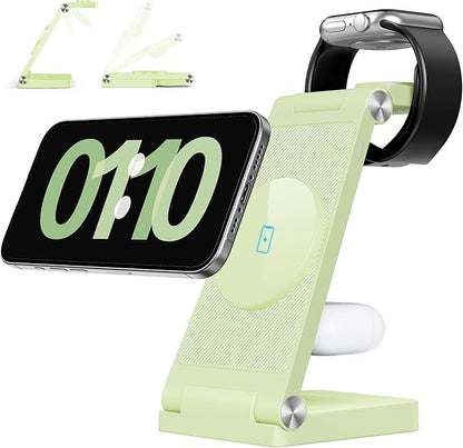 RYND 2025 Traveling Wireless Mag-Safe Fast Charging Station,Magnetic 3 in 1 Charger with Light for iPhone 16 15 14 13 12 Pro Max Plus,Apple Watch Series & Air pods 4 3 2 Pro-Gifts for Wife & Husband