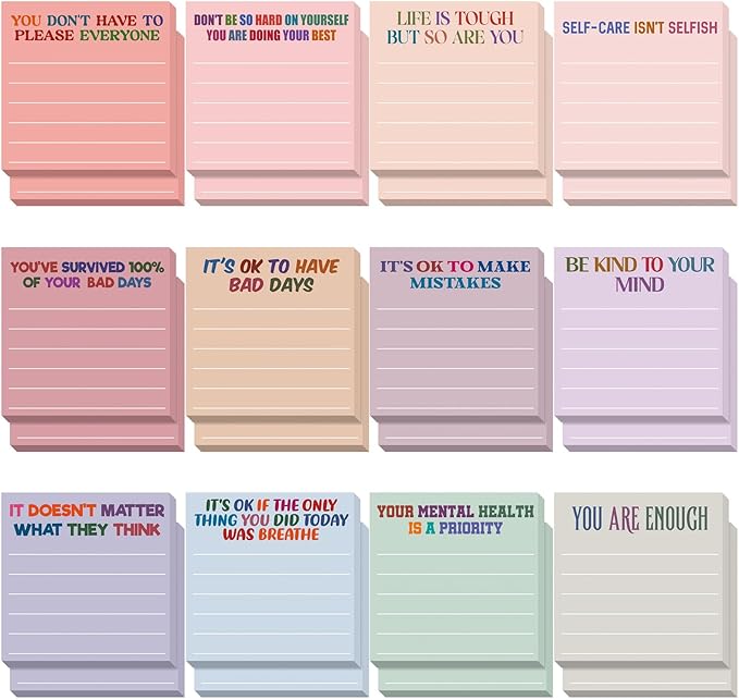 Yinder 24 Pcs Inspirational Sticky Notes Christmas Stocking Stuffers Motivational Sticky Notes Pad Employee Appreciation Gift Bulk for Teacher Nurse Coworker Office 3 x 3'' (Mental Health,Aesthetics)