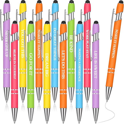 Zonon 12 Pcs Inspirational Pens Bulk Funny Ballpoint Pen with Stylus Tip Motivational Gifts for Christmas Teacher Coworkers Nurse School Office Supplies(Pastel Colors,Classic Style)